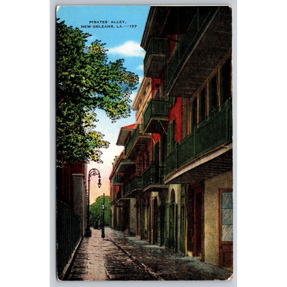 Postcard Louisiana New Orleans Pirates Alley Cabildo Jail c1940s Linen Vintage